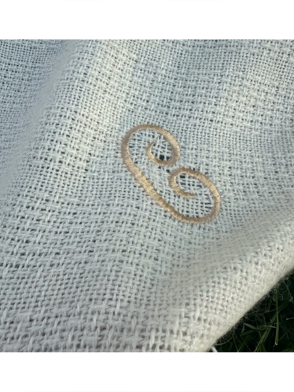 Vtg Faribo Faribault Wool Blend Monogram C Fringe Throw Blanket Cream USA 58x49
